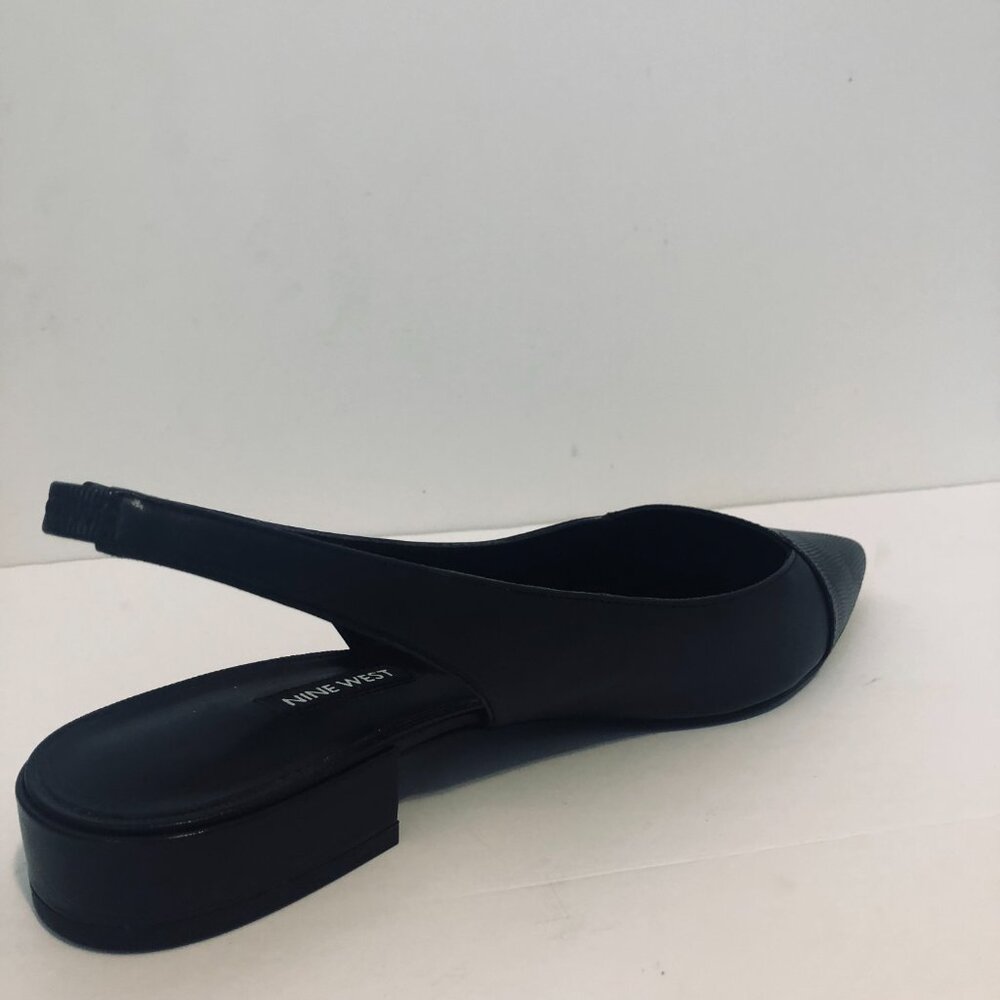 NINE WEST black leather Forlove Pointy Toe Slingback Flat – Size 10 NWT